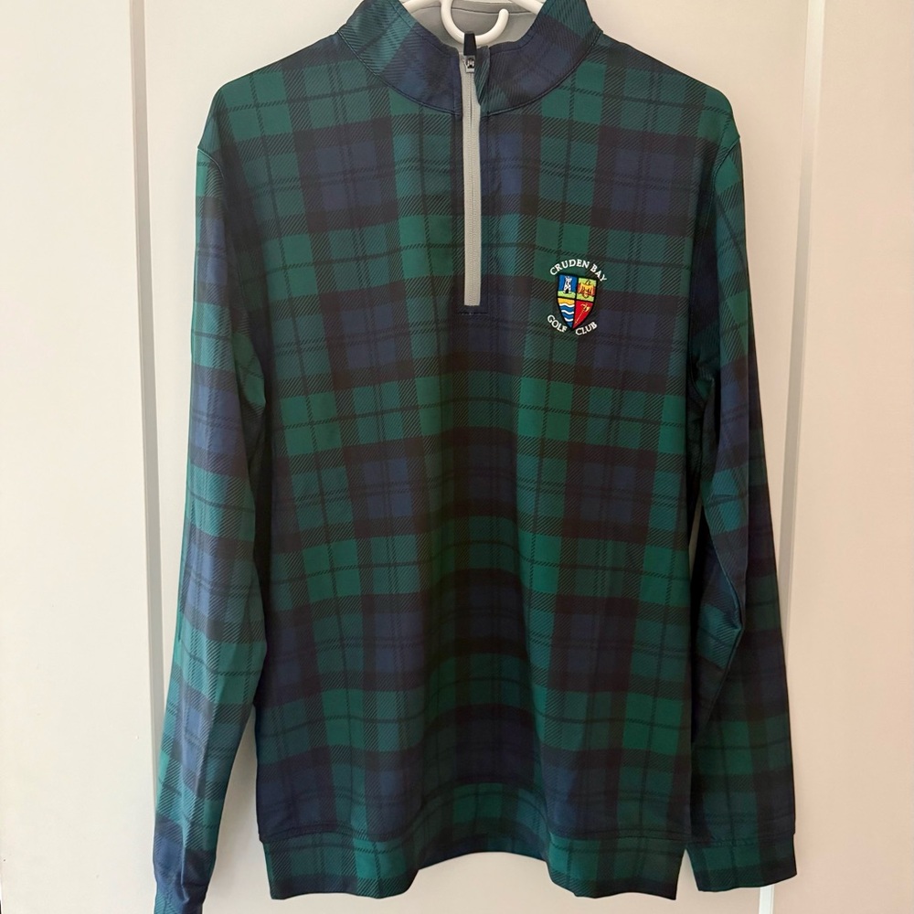 Blue and Green tartan Plaid Quarter-Zip Pullover size medium w/ crude bay logo - Picture 6 of 6